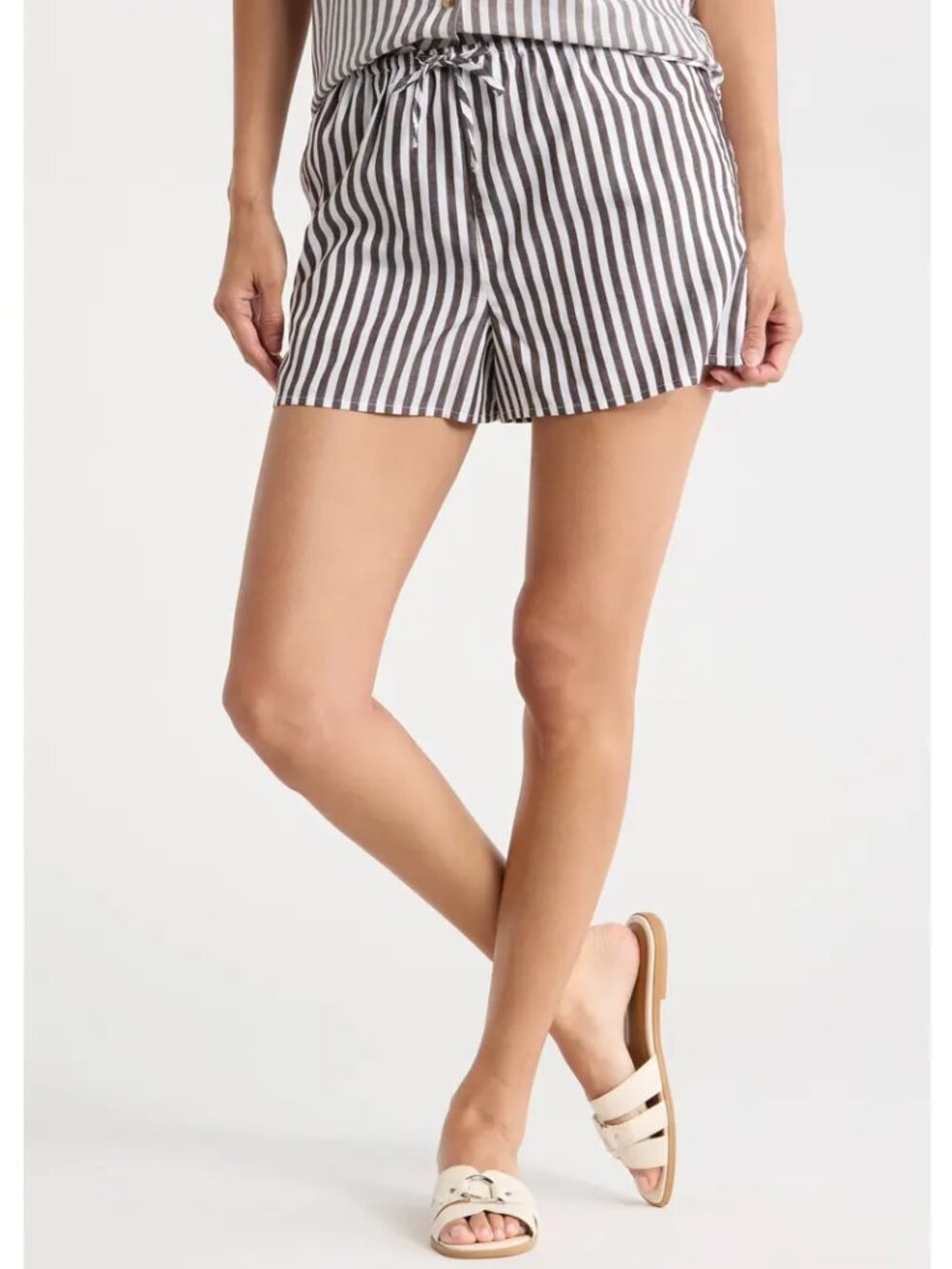 Onia Drawstring-Waist Pull-On Striped Shorts, Dark Chocolate/White